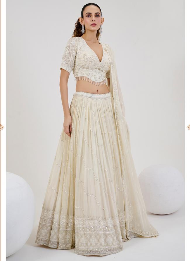 Georgette Cream Bridal Wear Embroidery Work Ready To Wear Lehenga Choli